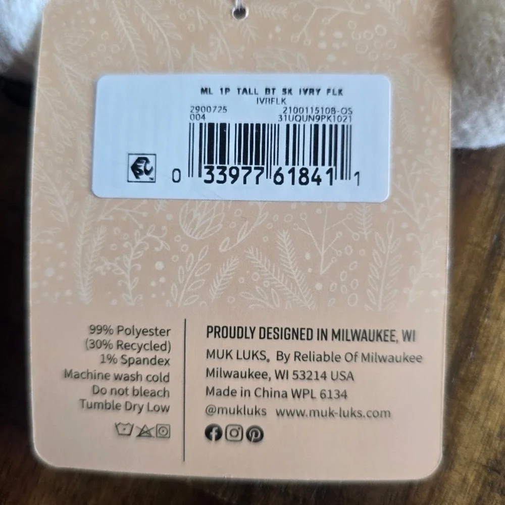 MUK LUKS Ivory Tall Boot Sock Fair Isle Mid-Calf Women Size 6-11 Cozy Winter